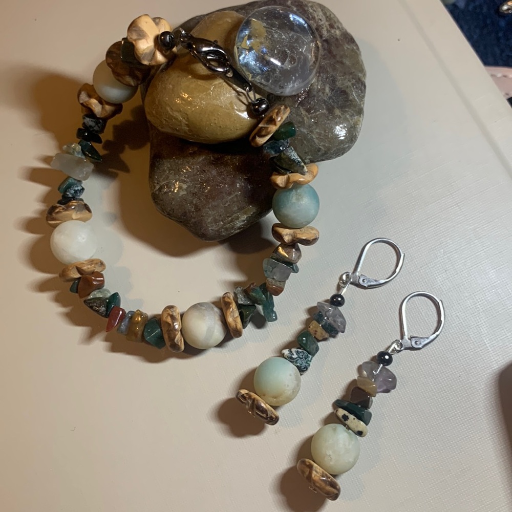 Amazonite, Beachwood and Jasper Jewelry Set